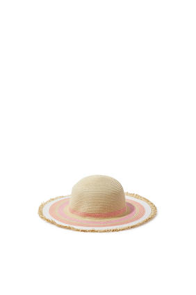 قبعة قش بخطوط خوخية اللون